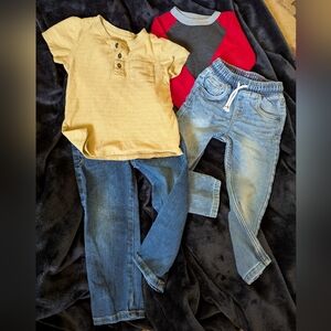 Two pairs of Toddler Boys Jeans (Size 3T) Two Boys Shirts (Size 3T)